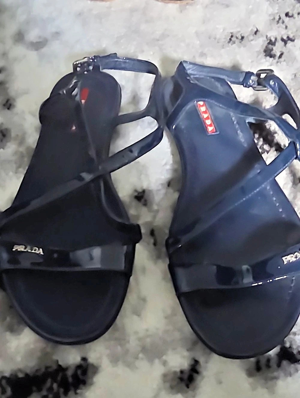 Prada Rubber Strap Flat Sandals Blue & Black
